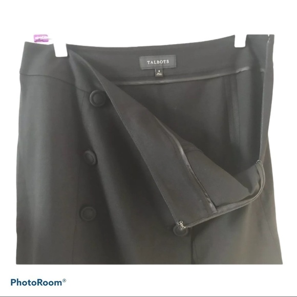 Talbots Black A-Line Skirt Buttons Front Career 8 - Picture 5 of 7
